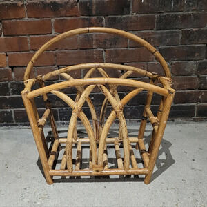 Vintage rattan magazine book record rack holder